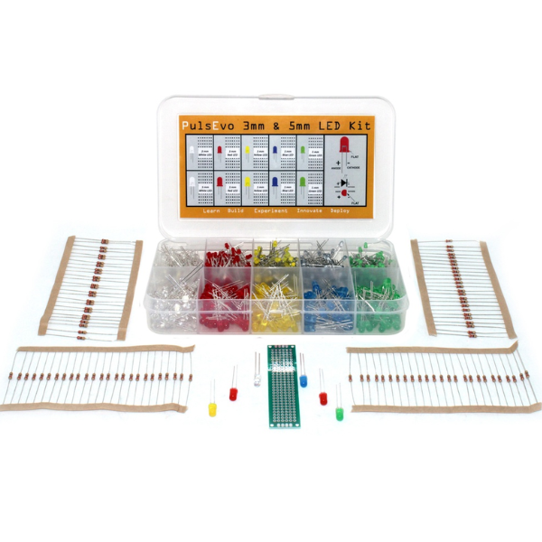PulsEvo 3mm & 5mm Diffused LED(750 Pcs) Assortment Kit With Bonus Resistor Pack