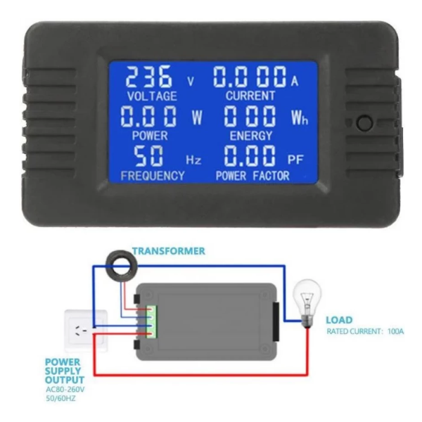 PZEM-061 AC80-260V 100A Voltage Current Watt Power Energy Meter with Open CT