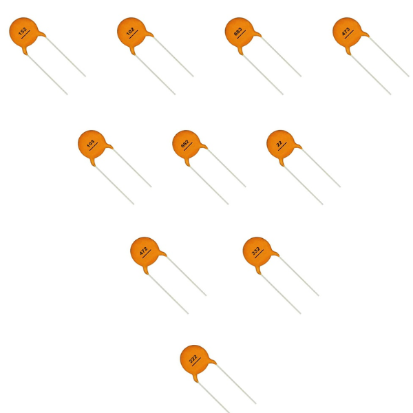 PulsEvo 10 Different Value 1nf to 4.7nf  50V Ceramic Disc Capacitor Assortment Assorted 260 pcs