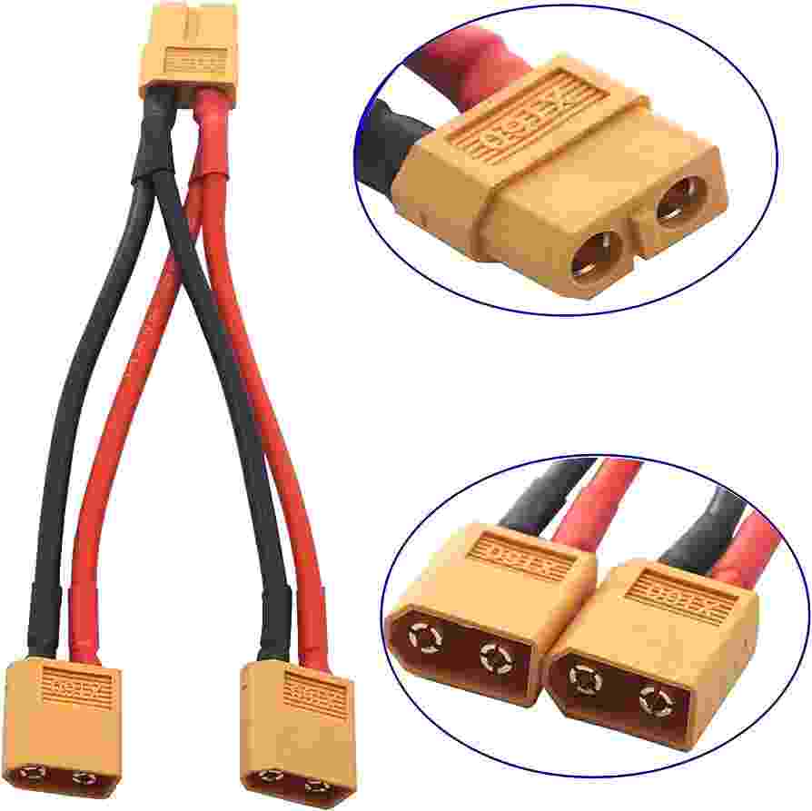 XT60 10cm 16 AWG Dual Extension y Splitter 2 Male 1 Female